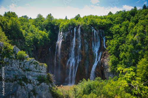 Plitvice Lakes, Croatia / 6th July 2019: Highest waterfall in Croatia, in Plitvicka Jezera UNESCO National park