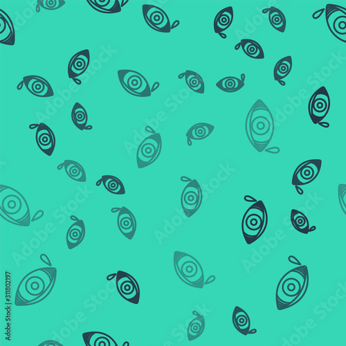 Black line Reddish eye due to viral, bacterial or allergic conjunctivitis icon isolated seamless pattern on green background. Vector Illustration