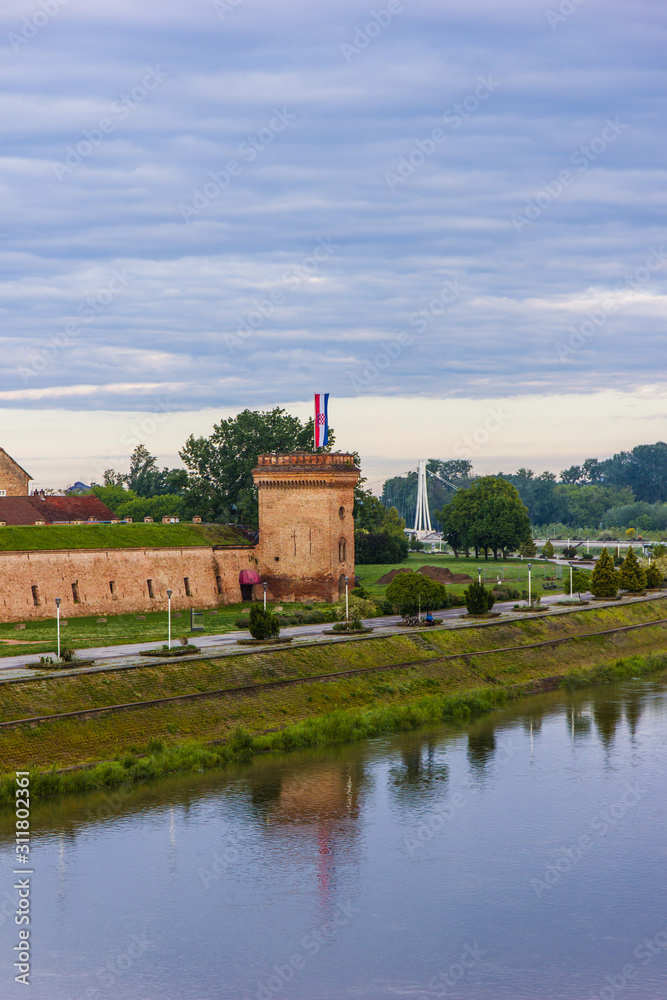 Osijek / Croatia: 10th May 2019:  Tvrdja famous fortification at Drava colorful river banks in Osijek
