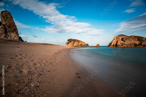 Fototapeta Naklejka Na Ścianę i Meble -  beautiful view on rocky Turkey coast, stunning, nature outdoor scenery, colorful sand beach and seascape.