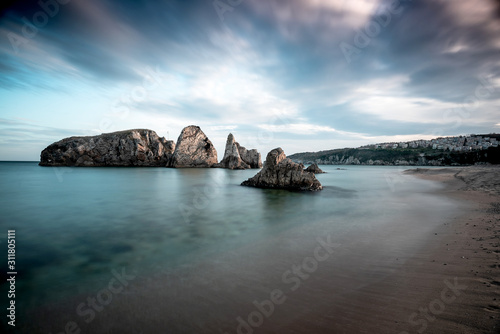 Fototapeta Naklejka Na Ścianę i Meble -  beautiful view on rocky Turkey coast, stunning, nature outdoor scenery, colorful sand beach and seascape.