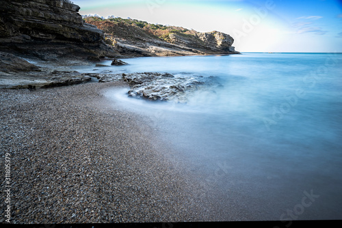 Fototapeta Naklejka Na Ścianę i Meble -  beautiful view on rocky Turkey coast, stunning, nature outdoor scenery, colorful sand beach and seascape.