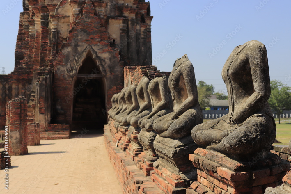 A beautiful view of buddhist temple in Ayutthaya, Thailand.