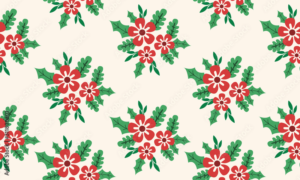Beautiful Christmas flower pattern background, with elegant red flower. Beautiful Christmas flower pattern background, with elegant red flower.