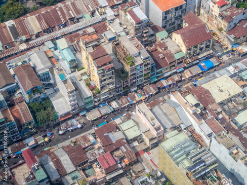 Houses, roofs, shops and people photographed from the Skydeck of the Bitexco Financial Tower - Ho Chi Minh City, Vietnam