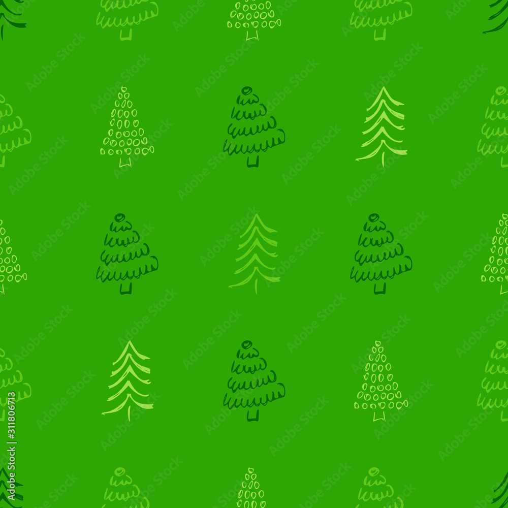Obraz premium Seamless pattern with hand drawn Christmas trees
