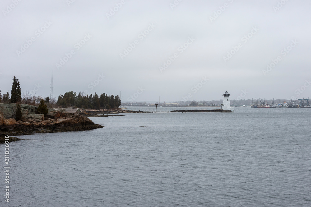Palmer Island lighthouse and Fairhaven waterfront