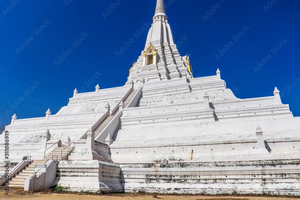 A beautiful view of white temple in Ayutthaya, Thailand.