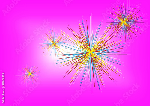 illustration of a three-dimensional abstract fireworks that looks cute on a pink background