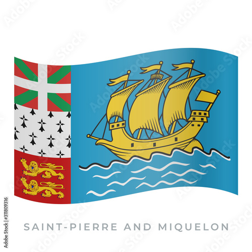 Saint-Pierre and Miquelon waving flag vector icon. Vector illustration isolated on white.