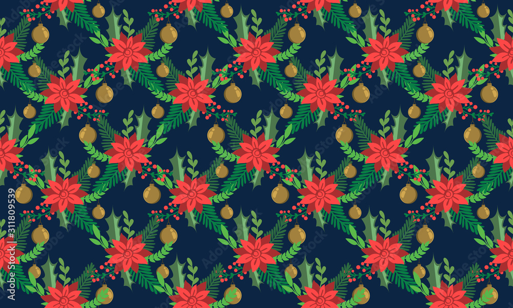 Obraz premium Beautiful Christmas flower pattern background, with leaf flower drawing.