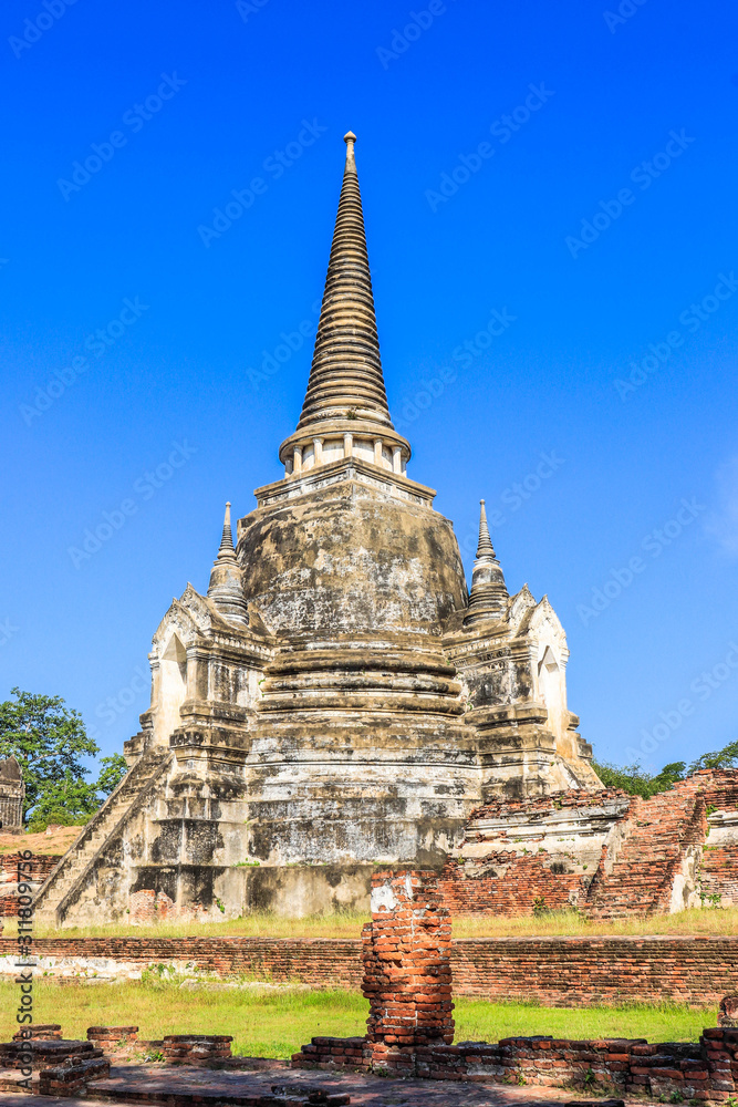 A beautiful view of Wat Phra Si Sanphet temple in Ayutthaya, Thailand.