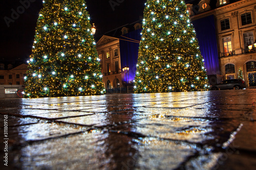 reflection of Christmas trees in the wet street  © russieseo