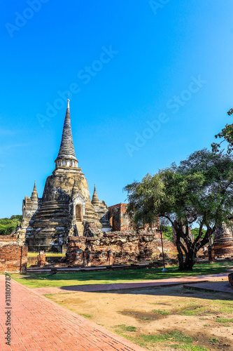 A beautiful view of Wat Phra Si Sanphet temple in Ayutthaya, Thailand.
