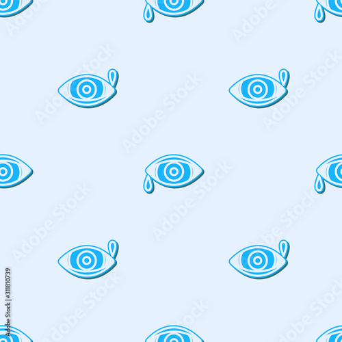 Blue line Reddish eye due to viral, bacterial or allergic conjunctivitis icon isolated seamless pattern on grey background. Vector Illustration