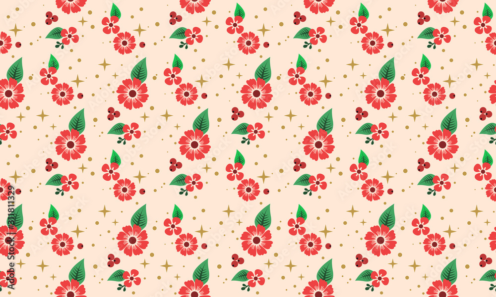 Cute and unique Christmas red flower with floral pattern art.