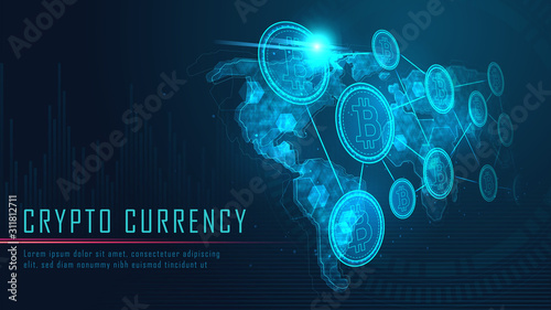 Blockchain technology with global connection concept