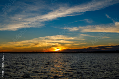 Beautiful sunset over a lake in Oklahoma.