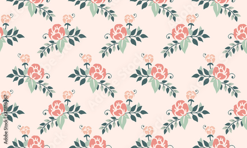 Fototapeta Naklejka Na Ścianę i Meble -  Happy valentine Elegant peach rose flower, floral pattern wallpaper background.