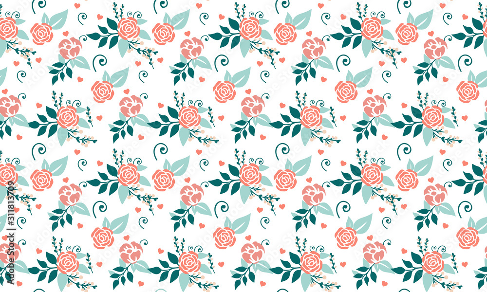 Valentine Banner Design with unique elegant peach rose flower pattern background.