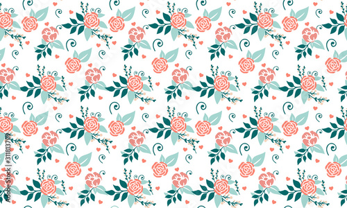 Valentine Banner Design with unique elegant peach rose flower pattern background.