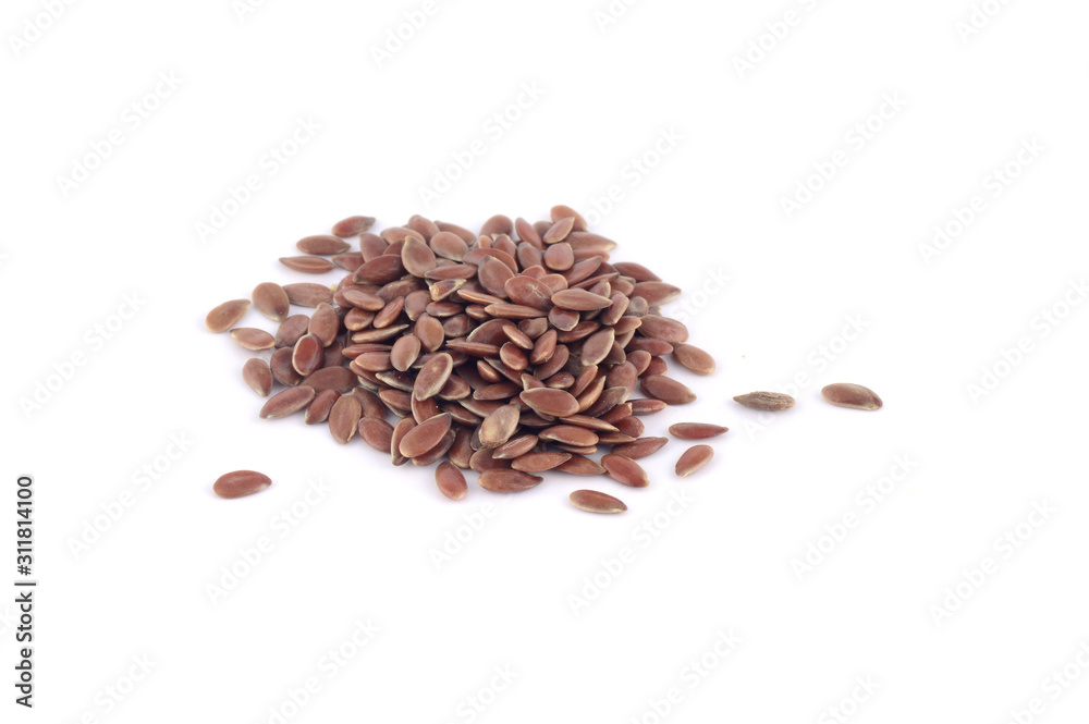 close up of flax seeds isolated on white background close up of flax seeds isolated on white background
