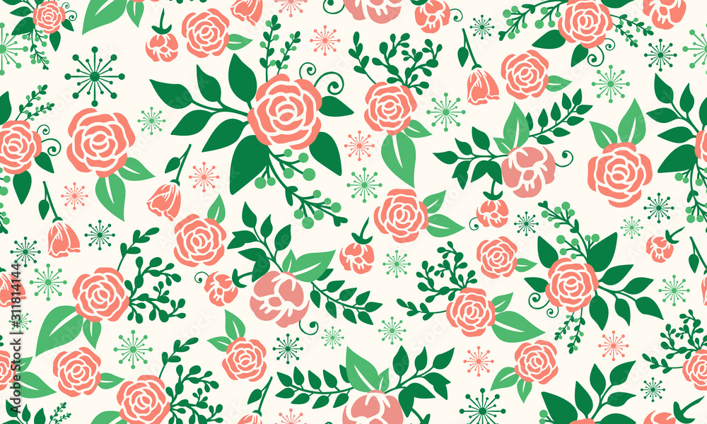 Valentine banner design and seamless rose flower pattern background.