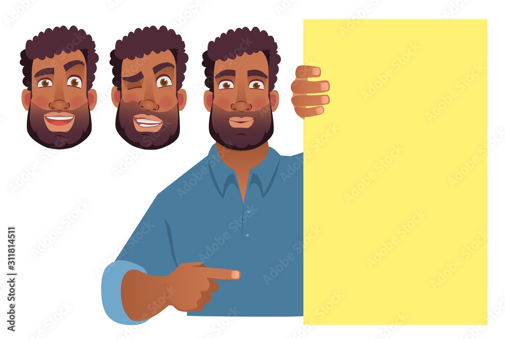 African man holding blank banner. African man holding blank banner.