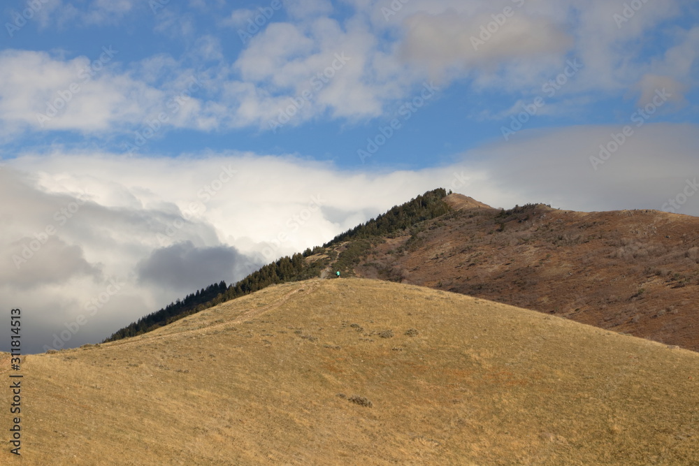 Hiker views Little Black Mountain, a peak in the Wasatch Range of Utah near Salt Lake City
