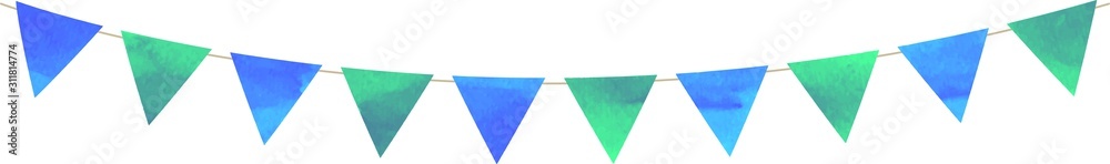 フラッグ 三角 ガーランド 水彩 グリーン 青 ブルーグリーン フラッグガーランド Stock Vector Adobe Stock