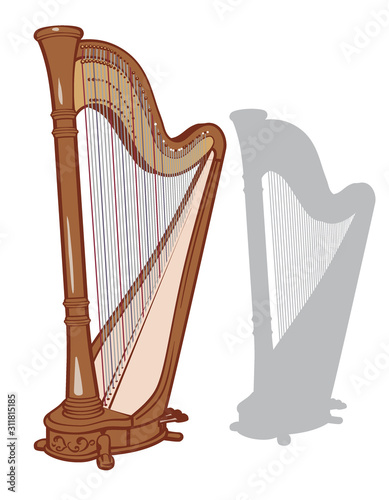 Classical pedal harp and it's silhouette set.