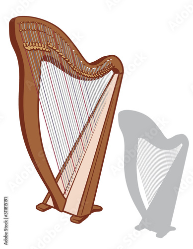 Classical lever harp and it's silhouette set.