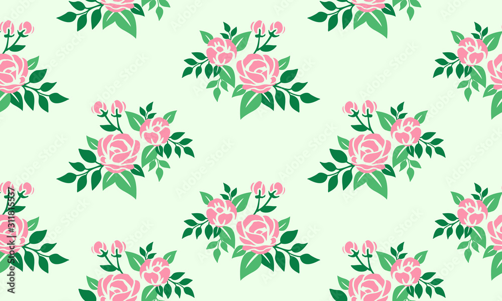Simple pink rose flower, seamless floral pattern background, for happy valentine design.
