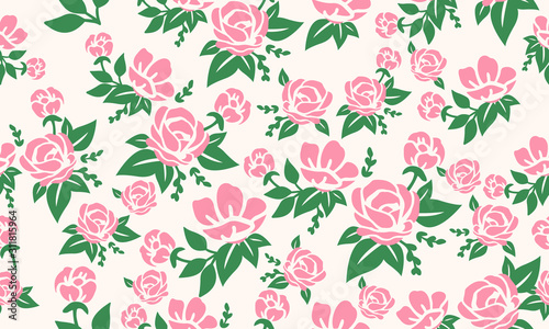 Elegant pink rose flower for Valentine, seamless flower pattern background.