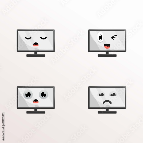 computer monitor mascot expressions design vector