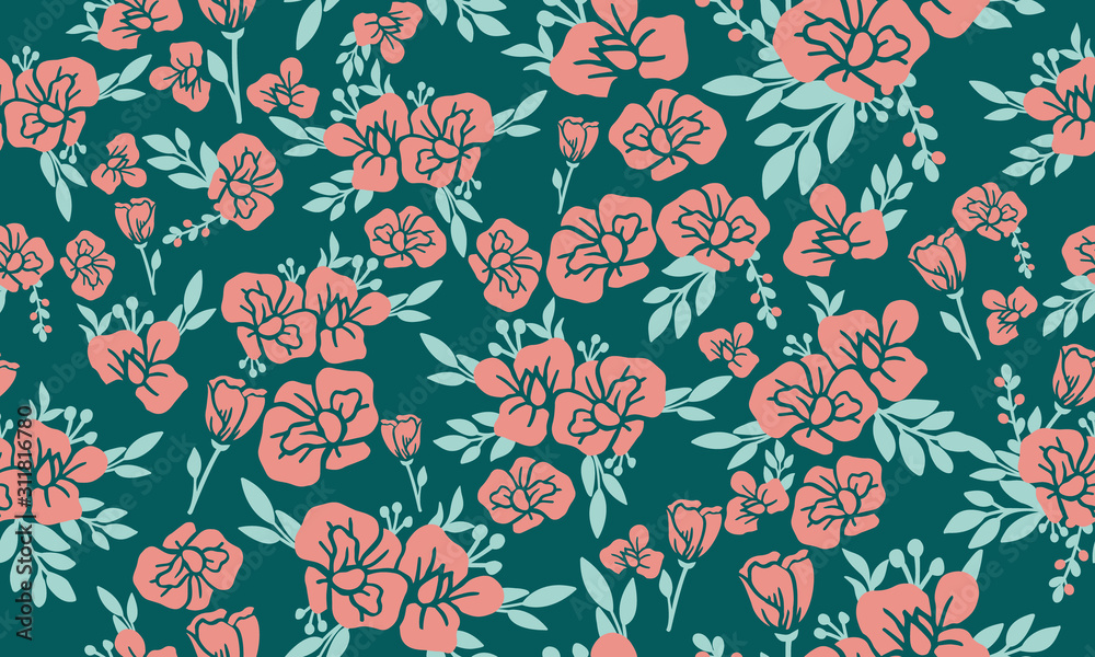 Flower seamless pattern for Valentine, with leaf flower modern drawing.