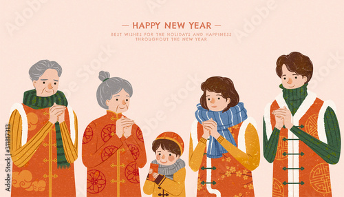 Family give new year's greeting