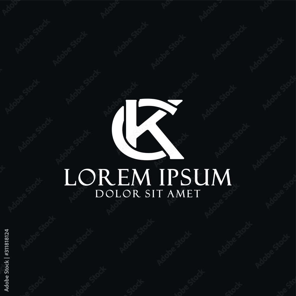 Initial letter CK or KC logo template with serif font modern icon in ...