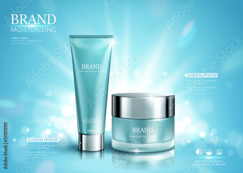 Shimmering blue cosmetic set ads