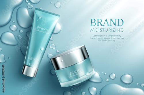Moisture blue cosmetic set ads
