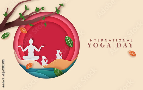 International Yoga Day vector illustration banner, brochure and poster design. June 21st celebrates world yoga day