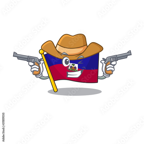 Flag haiti Scroll mascot performed as a Cowboy with guns