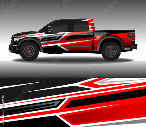 Car wrap decal livery design vector, rally race car vehicle sticker and tinting. © 21graphic
