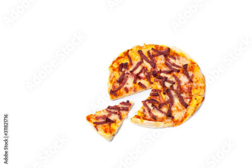 Homemade pizza with white background, design, texture