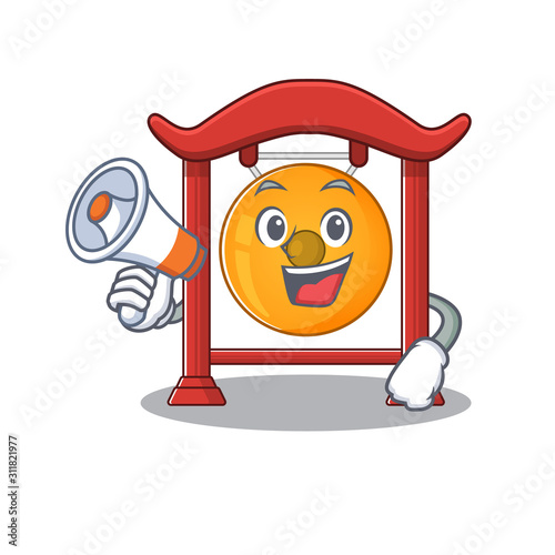 a Picture of chinese gong Scroll holding a megaphone