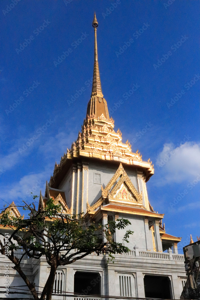 A beautiful view of Wat Traimit temple in Bangkok, Thailand.