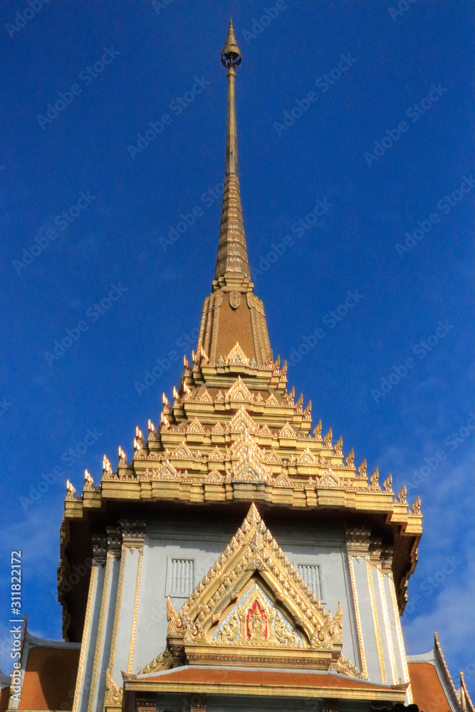 A beautiful view of Wat Traimit temple in Bangkok, Thailand.