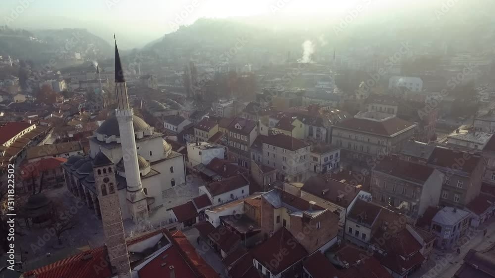 Point of aerial view of mosque in Sarajevo, Bosnia and Herzegovina