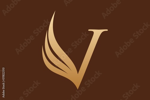 Initial letter V logo and wings symbol. Wings design element,  initial Letter V logo Icon, Initial Logo Template