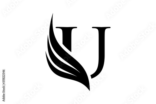 Initial letter U logo and wings symbol. Wings design element,  initial Letter U logo Icon, Initial Logo Template